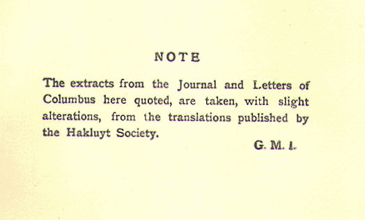 [Note] from The Story of Columbus by G. M. Imlach
