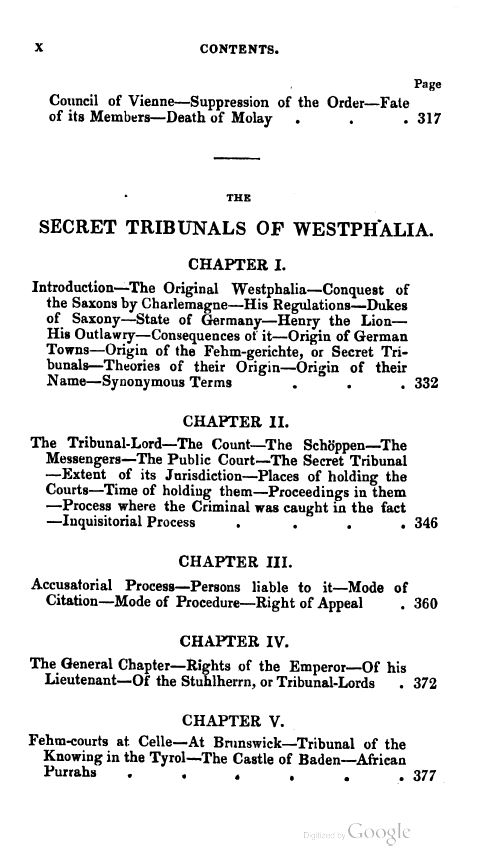 [Contents 6 of 7] from Secret Societies of the Middle Ages by Thomas Keightly