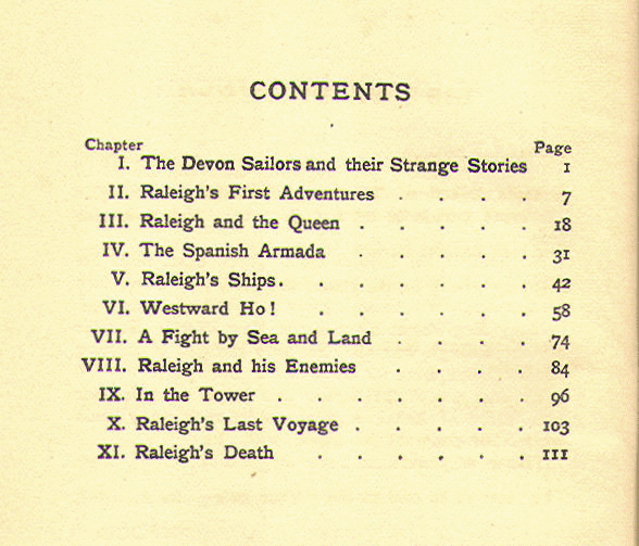 [Contents] from The Story of Raleigh by M. D. Kelly