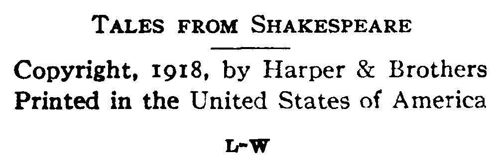 [Copyright Page] from Tales from Shakespeare by Charles Lamb