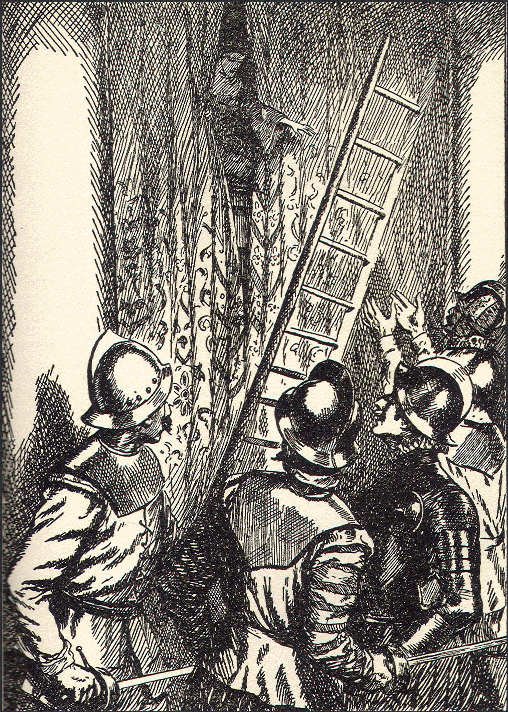 Soldiers search the abbey