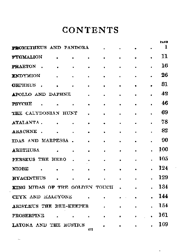 [Contents, Page 1 of 2] from A Book of Myths by Jeanie Lang