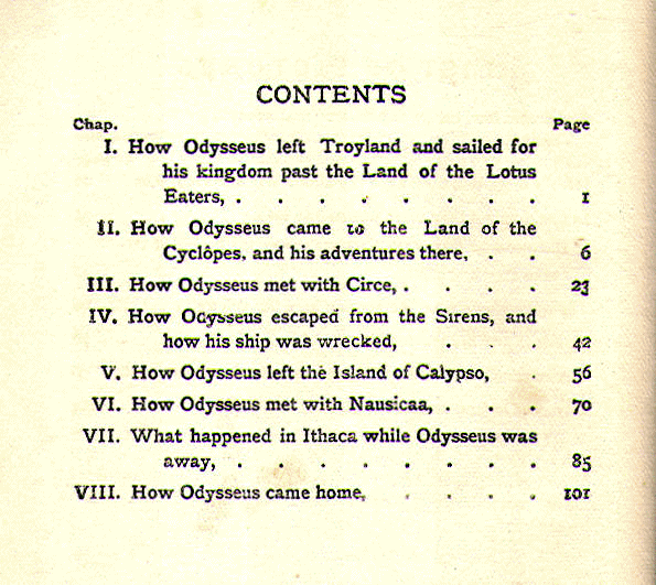 [Contents] from Stories from the Odyssey by Jeanie Lang
