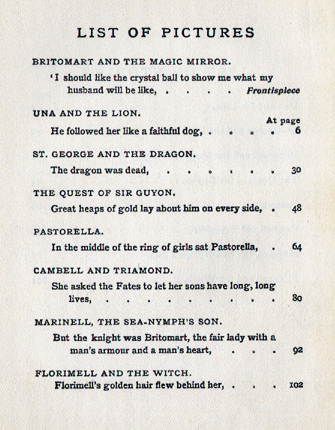 [Contents] from Stories from the Faerie Queen by Jeanie Lang