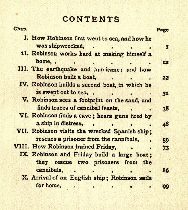 [Contents] from Stories from Robinson Crusoe  by John Lang