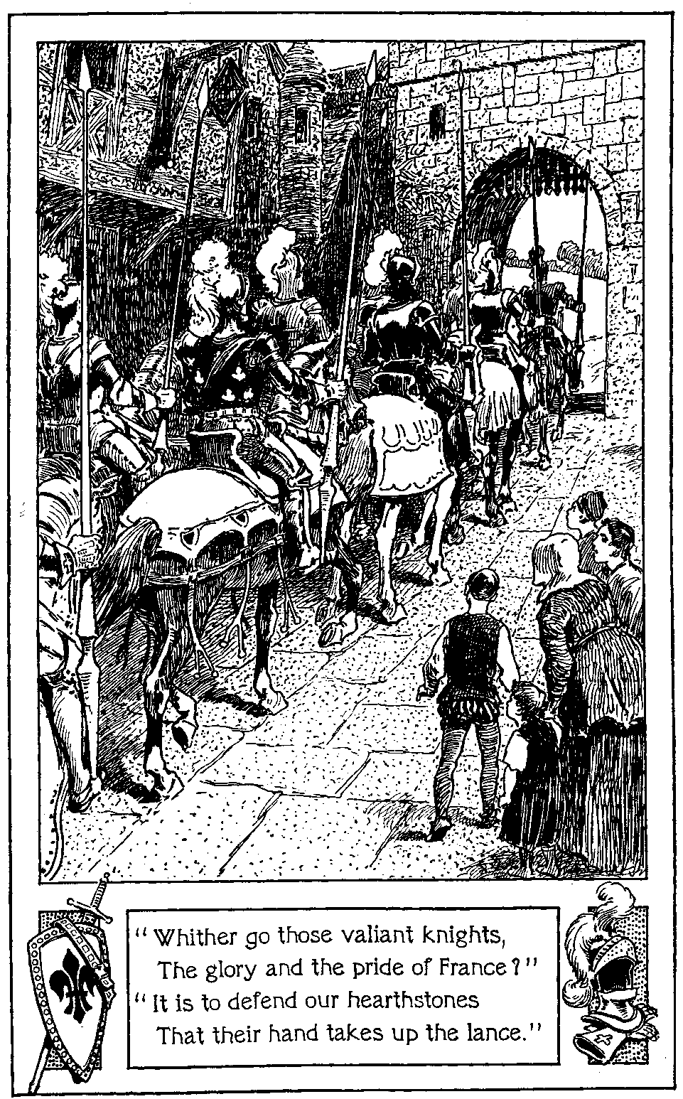 Knights leaving a castle