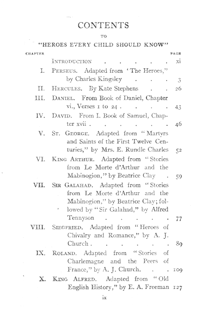 [Contents] from Heroes Every Child Should Know by H. W. Mabie