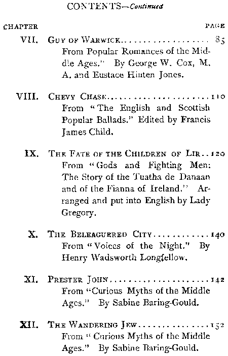 [Contents continued] from Legends Every Child Should Know by H. W. Mabie