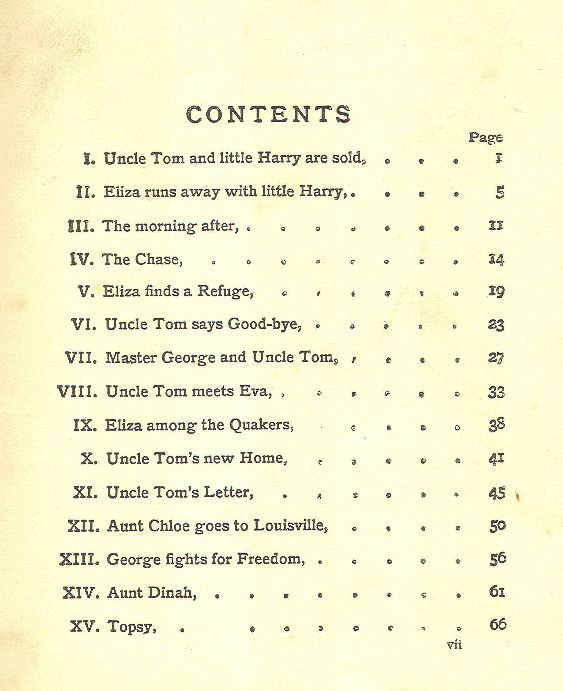 [Contents, Page 1 of 2] from Stories from Uncle Tom's Cabin by H. E. Marshall