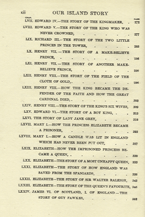 [Contents Page 4 of 6] from Our Island Story by H. E. Marshall
