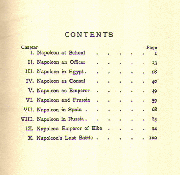[Contents] from The Story of Napoleon by H. E. Marshall