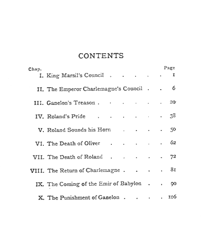 [Contents] from Stories of Roland  by H. E. Marshall
