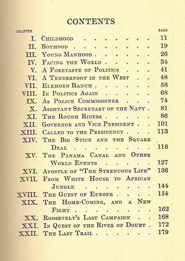 [Contents] from Theodore Roosevelt by J. W. McSpadden