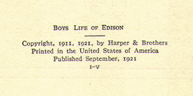 [Copyright Page] from Boys' Life of Edison by W. H. Meadowcroft