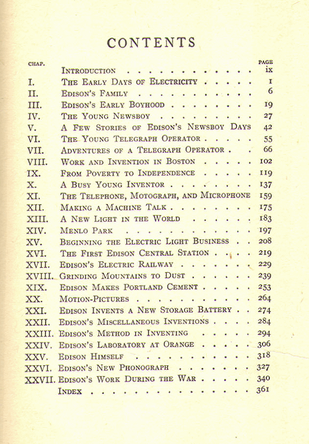 [Contents] from Boys' Life of Edison by W. H. Meadowcroft