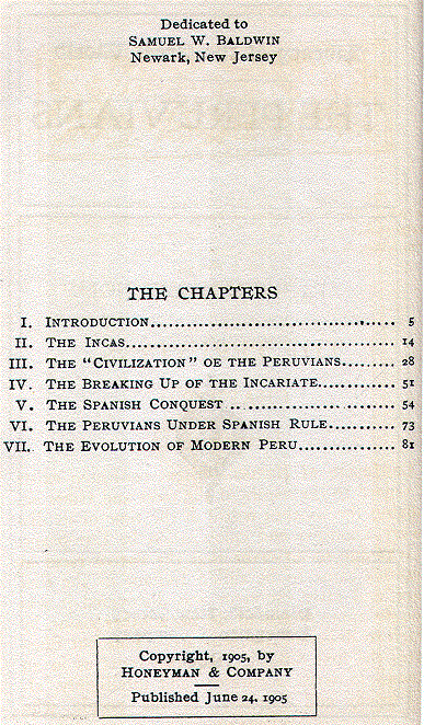 [Copyright Page/Contents] from The Peruvians by Arthur H. Noll
