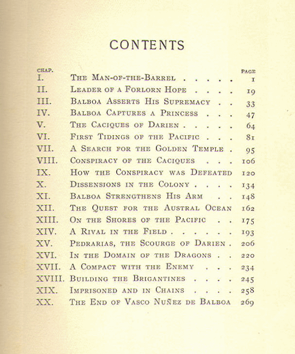 [Contents] from Vasco Nunez de Balboa by Frederick Ober