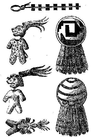 Aztec armor, shields, and sword.