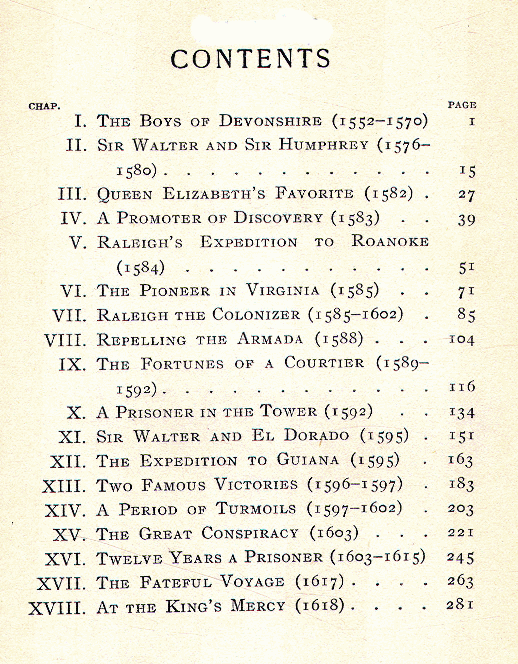 [Contents] from Sir Walter Raleigh by Frederick Ober