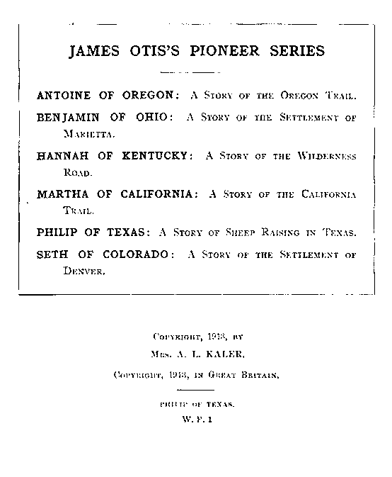 [Copyright Page] from Philip of Texas by James Otis