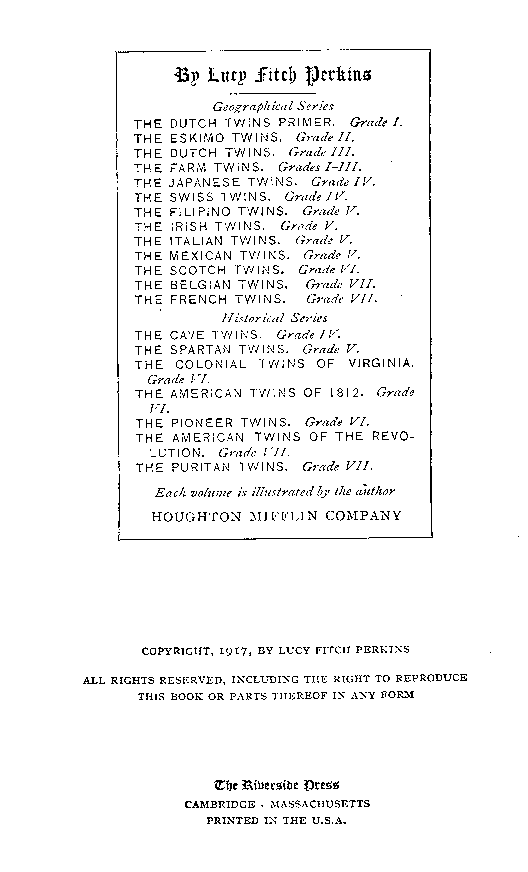 [Series Page] from Belgian Twins by Lucy F. Perkins