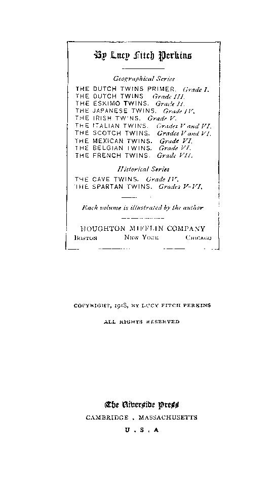 [copyright Page] from French Twins by Lucy F. Perkins