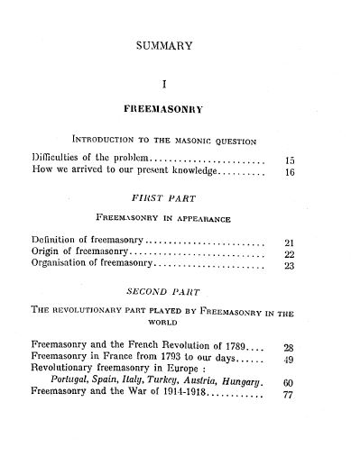 [Contents, page 1 of 3] from Freemasonry and Judaism by Leon de Poncins