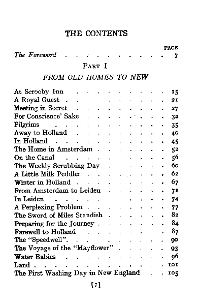 [Contents] from Stories of the Pilgrims by M. B. Pumphrey