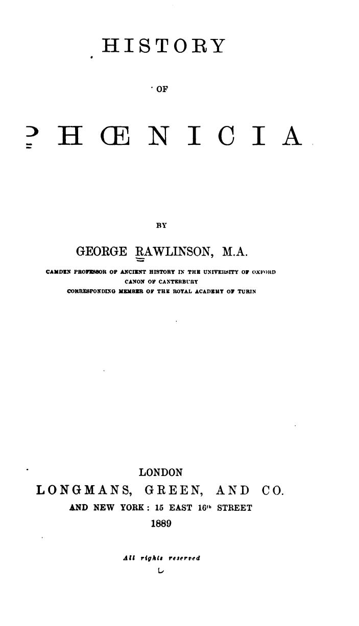 [Title Page] from History of Phoenicia by George Rawlinson