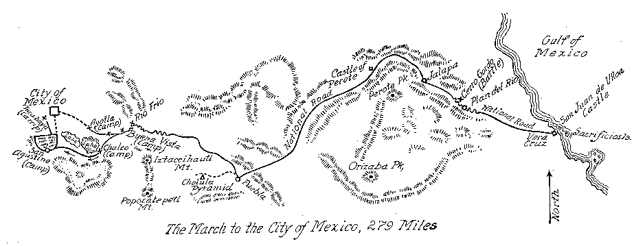 Route from Veracruz to Mexico City