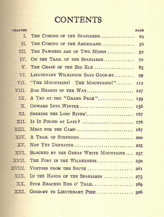 [Contents] from With Lieutenant Pike by Edwin Sabin