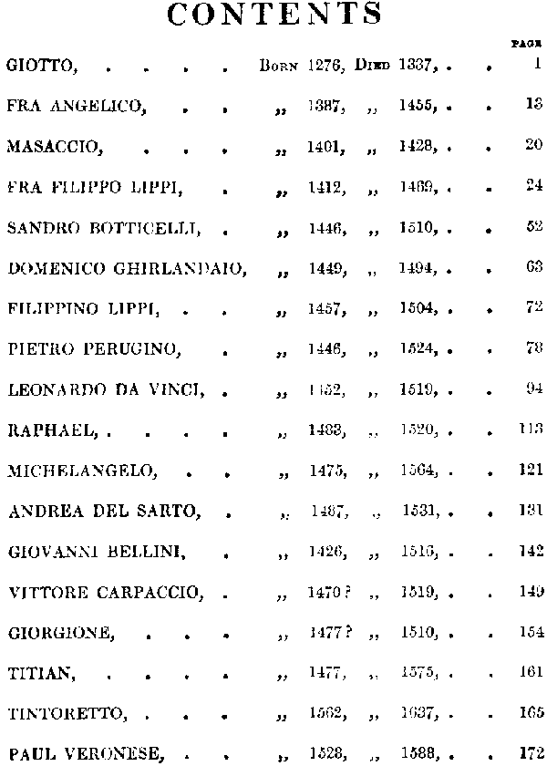 [Table of Contents] from Knights of Art by Amy Steedman