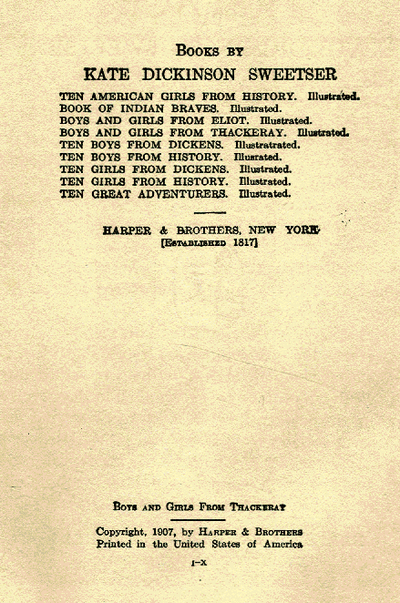 [Dedication] from Boys and Girls from Thackeray by K. D. Sweetser