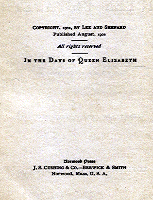 [Copyright Page] from Days of Queen Elizabeth by E. M. Tappan