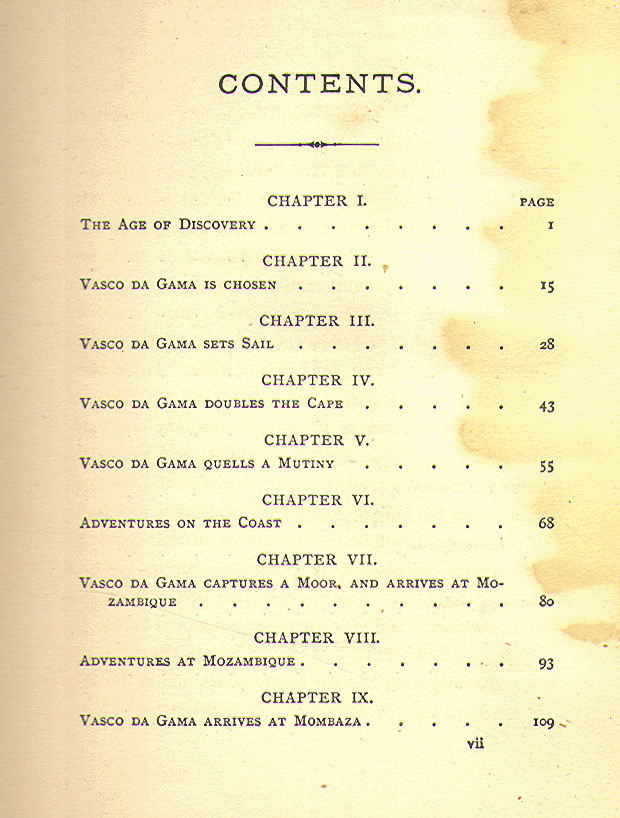 [Contents, Page 1 of 2] from Adventures of Vasco da Gama by George Towle