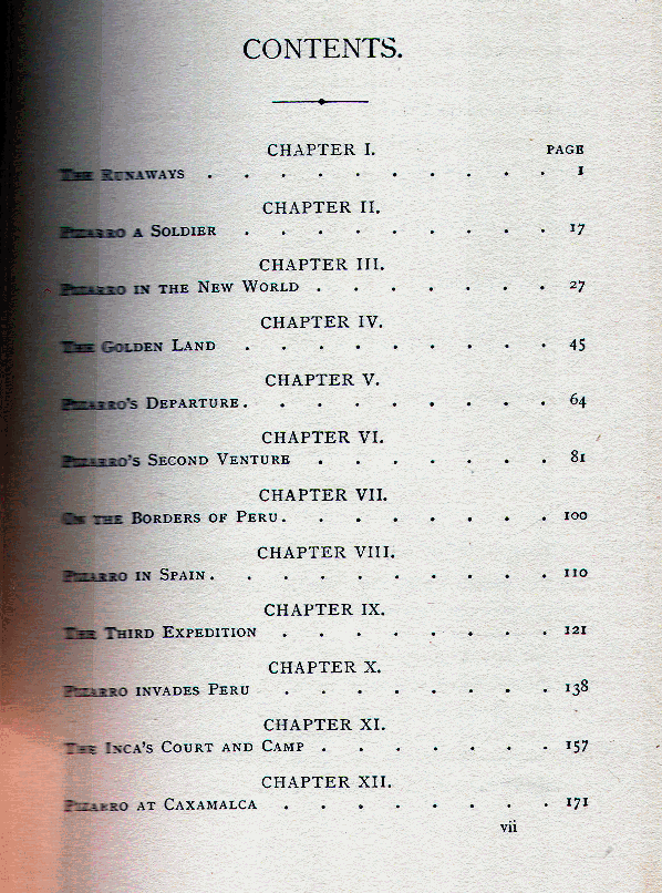 [Contents, Page 1 of 2] from The Adventures of Pizarro by George Towle