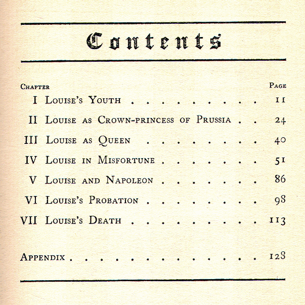 [Contents] from Louise - Queen of Prussia by George Upton