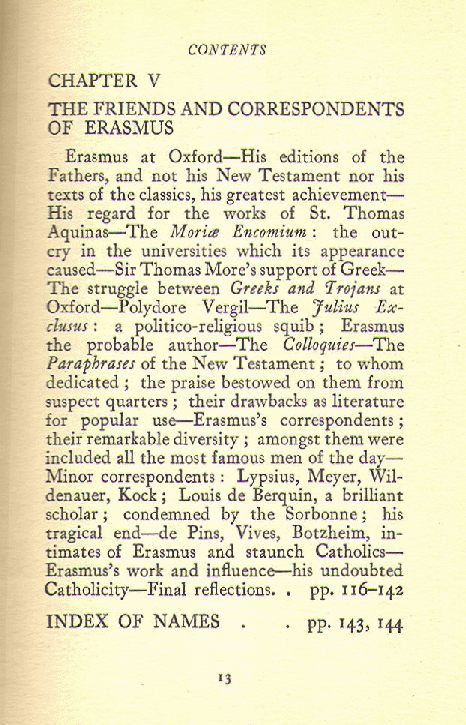 [Contents, Page of 5 of 5] from Erasmus of Rotterdam by M. Wilkinson