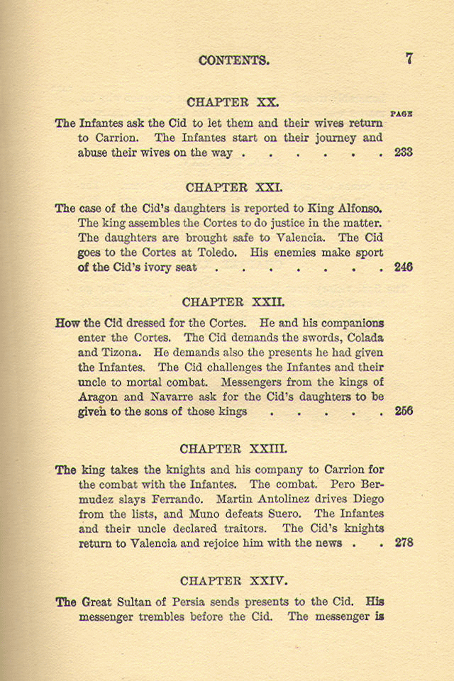 [Contents, Page 5 of 6] from Story of the Cid by C. D. Wilson