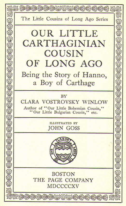 [Title Page] from Our Little Carthaginian Cousin by C. V. Winlow