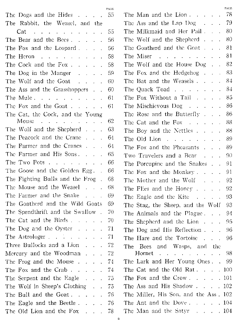 [Table of Contents 2 of 3] from Aesop for Children by Milo Winter