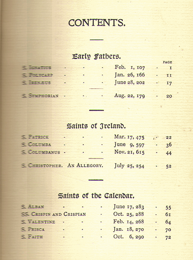 [Contents, Page 1 of 2] from Stories of Saints and Martyrs by Jetta S. Wolff