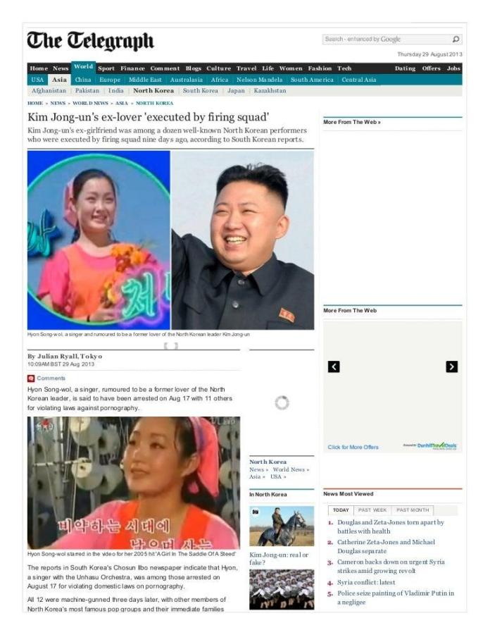 Kim Jong-un's ex-lover 'executed by firing squad'