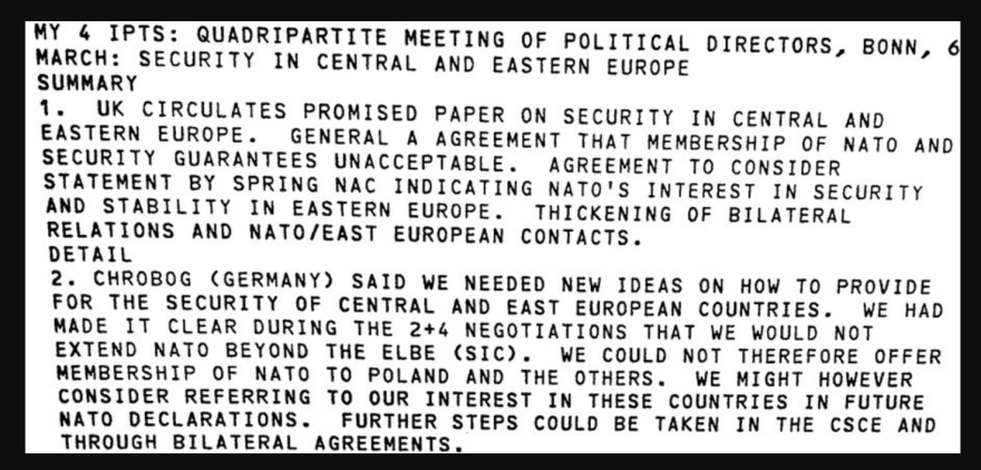 NATO expansion document promise UK US Germany