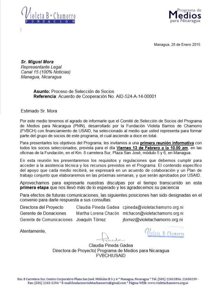 Chamorro Foundation USAID 100 Noticias Miguel Mora