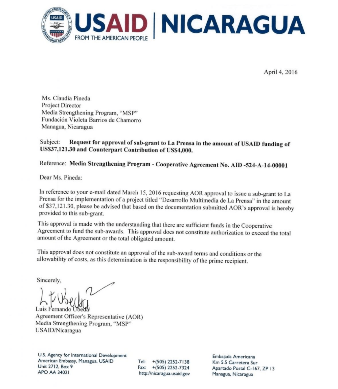 USAID Nicaragua La Prensa Chamorro Foundation