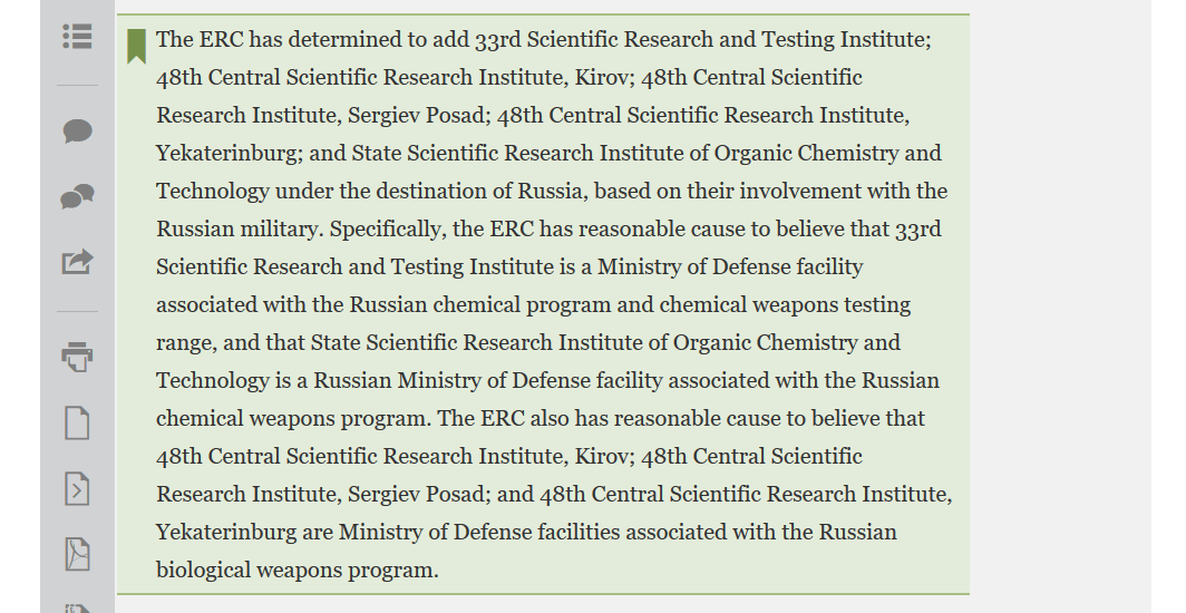 US federal register sanctions Russia research institute covid vaccine