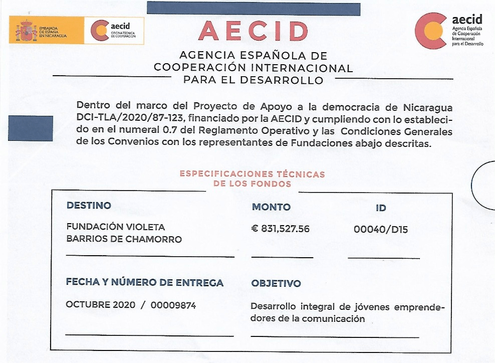 Spain funding Chamorro Foundation Nicaragua AECID