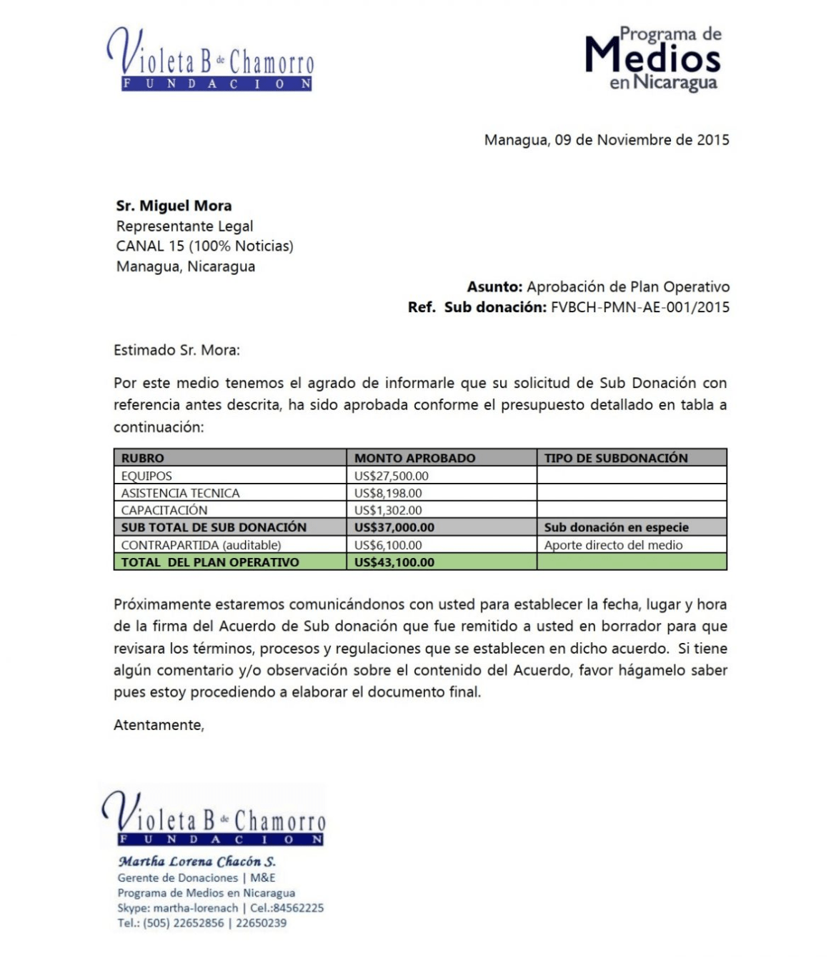 USAID Chamorro Foundation 100 Noticias Miguel Mora