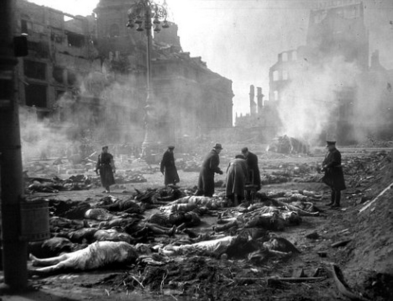 Aftermath of the 1945 bombing of Dresden, Germany by Allied forces.